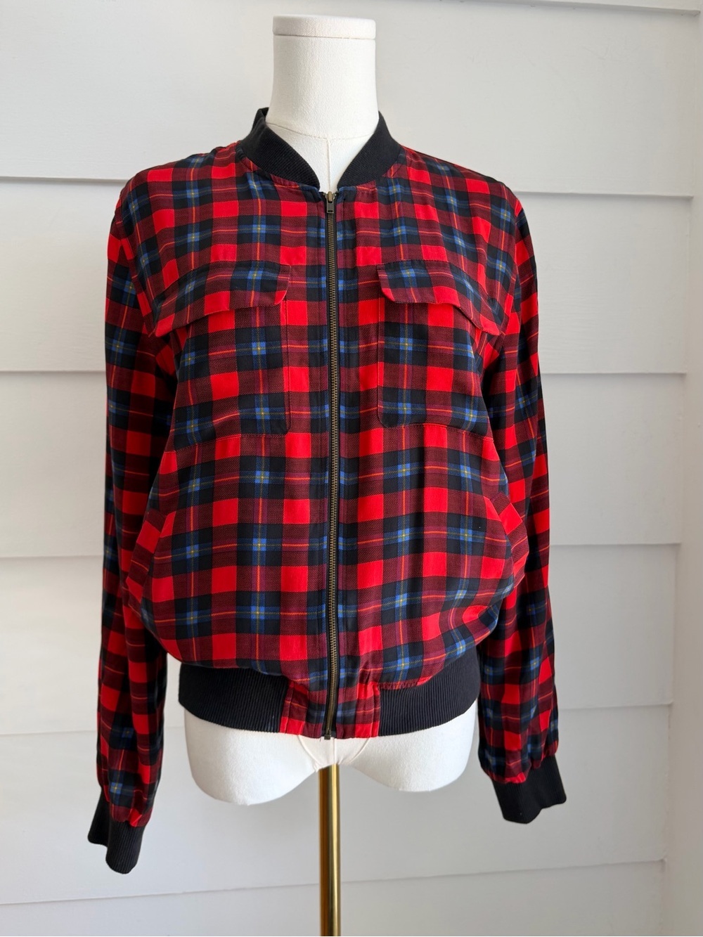 Equipment Abbott Silk Bomber Jacket Plaid size XS